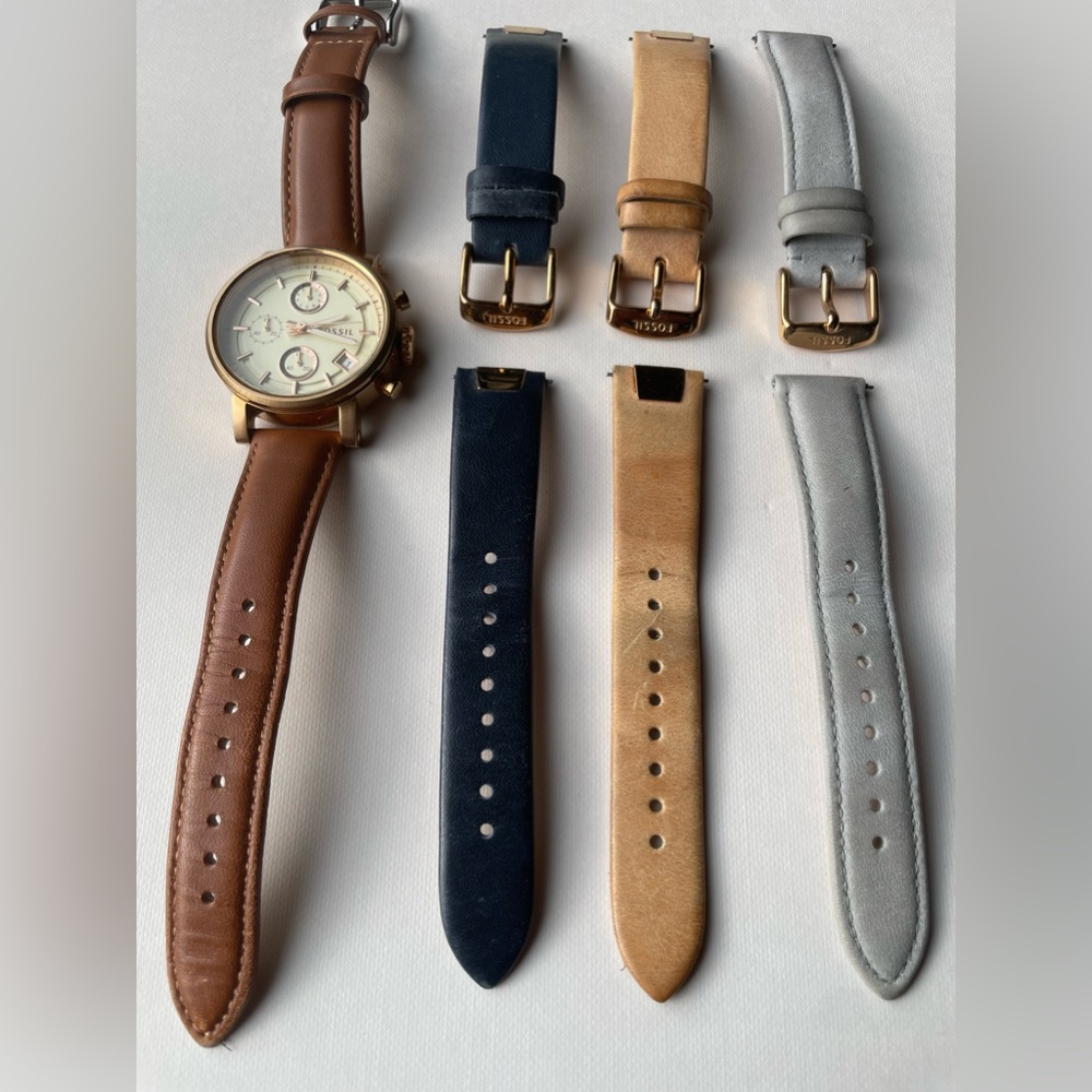 Fossil Rose Gold Chronograph Watch + leather bands